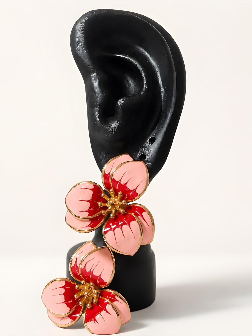 Fashion Jewelry Pink and Red Floral Statement Earrings